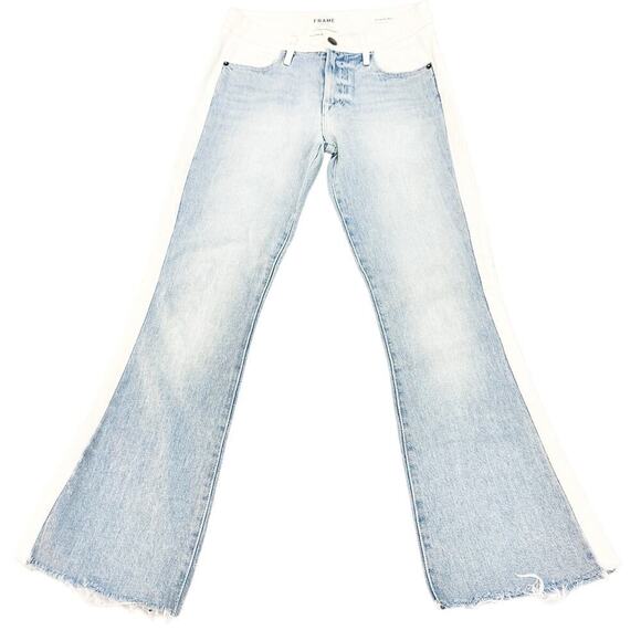 Frame Le Crop Mini Boot LCMBIBR439 Olin Two-Tone Denim Jeans Raw Hem Size 25 - Picture 2 of 9